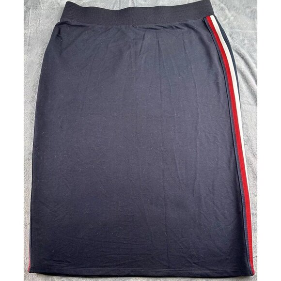 Tommy Hilfiger Midi Skirt Size XL Red White Blue Side Stripe Knit Elastic Waist - Picture 13 of 15